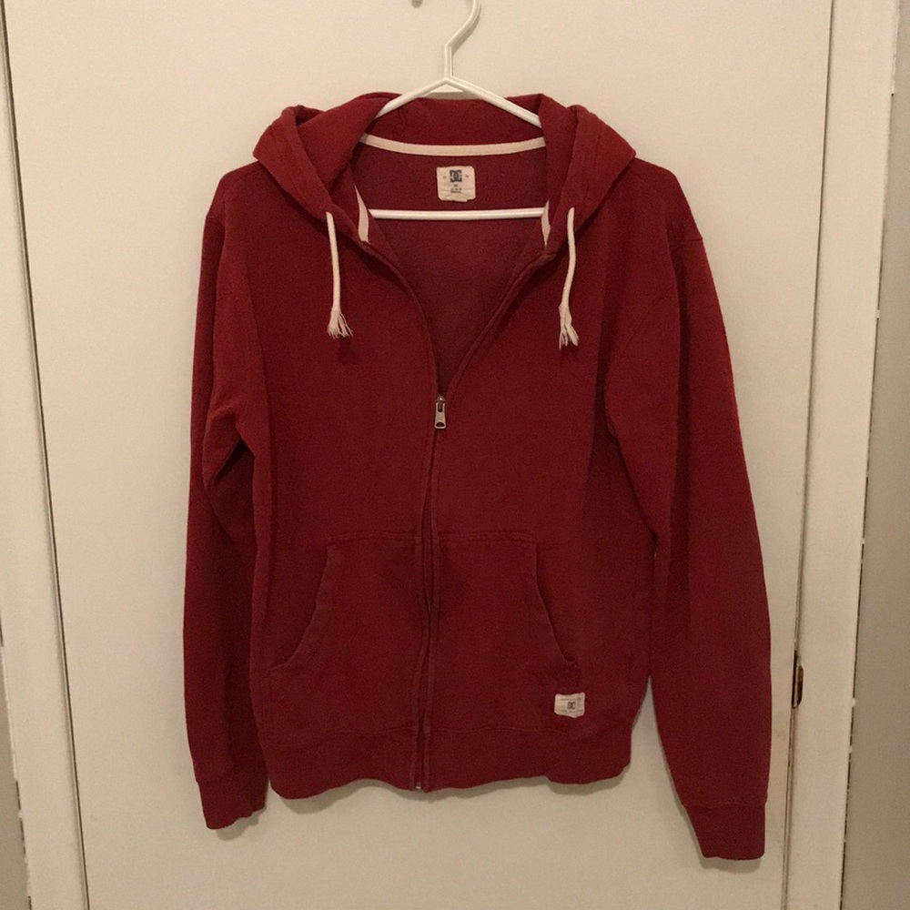 DC. Men's Red Zip-up Hoodie Size Medium